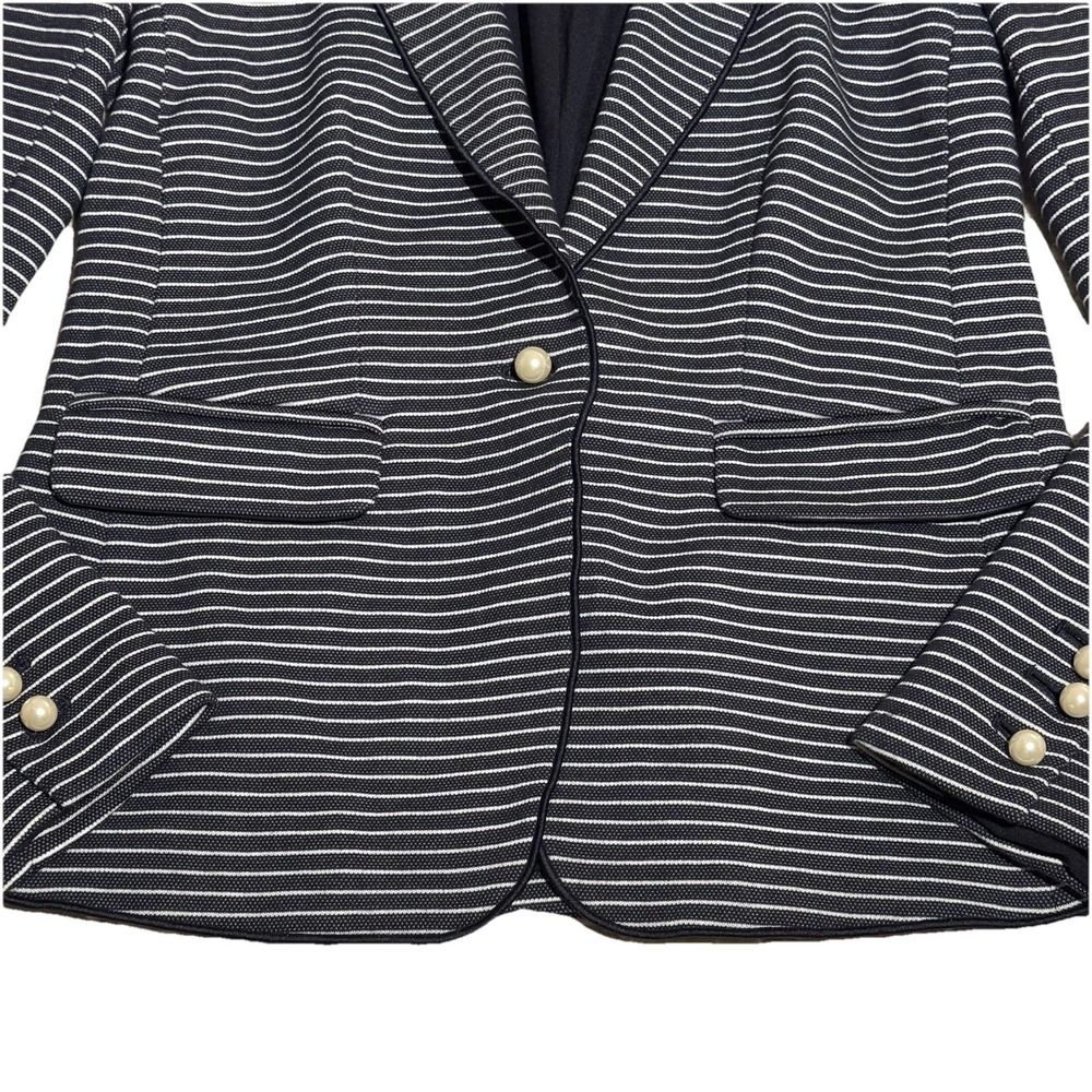 ANN TAYLOR Women's Size‎ 0 Blazer Pearl Buttons Black White Striped Minimalist - Picture 3 of 8